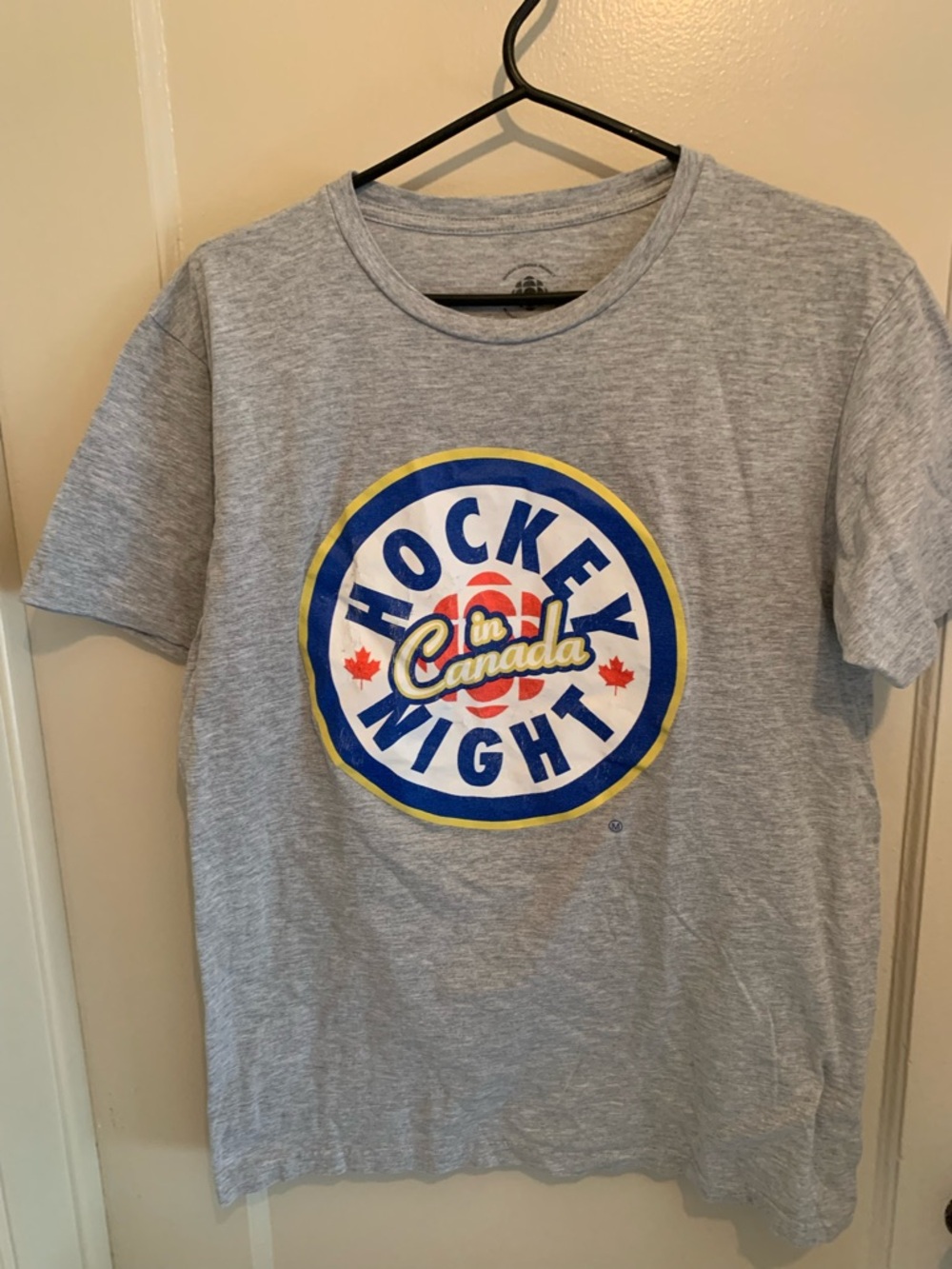 CBC Hockey Night in Canada Graphic Tee Grey with Blue & Yellow Logo 100% Cotton